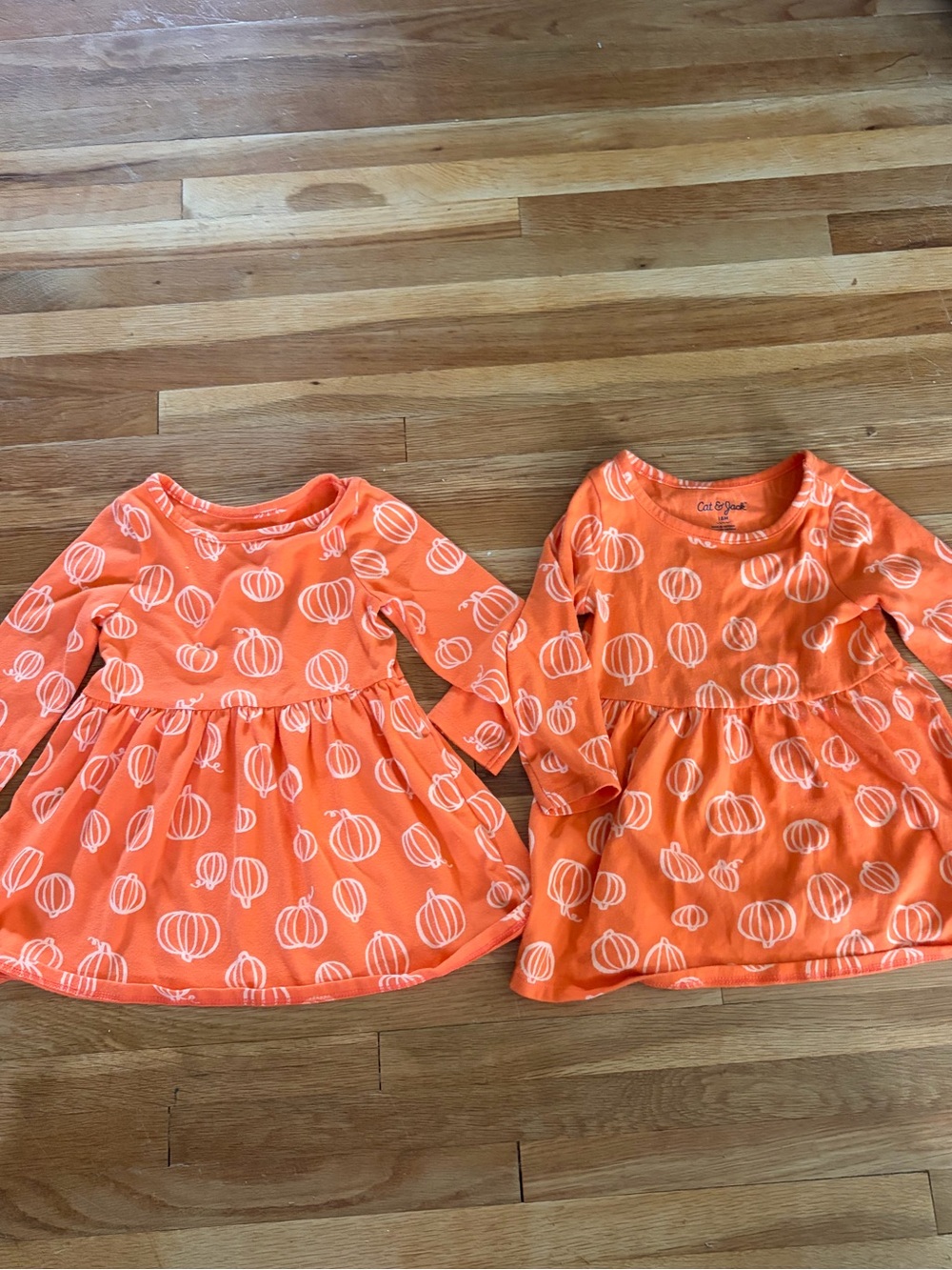 Twin Girl Matching Set 18 Month Cat & Jack Orange Pumpkin Print Fall Matching